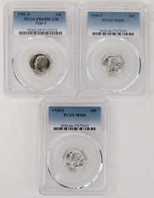 PCGS Gem Mercury/Roosevelt Dimes (3) [188376]