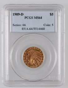 Indian Head $5 Gold 1909-D MS 64 [190057]