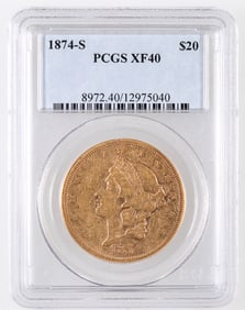 Liberty Head $20 Gold: 1874-S XF 40 [189982]