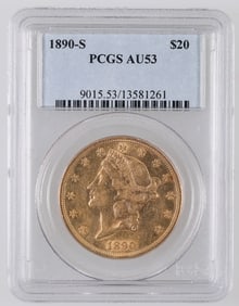 Liberty Head $20 Gold: 1890-S AU 53 [189990]