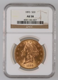 Liberty Head $20 Gold: 1893 AU 58 [189904]