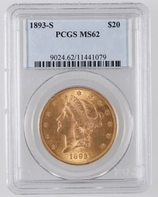Liberty Head $20 Gold: 1893-S MS 62 [190033]