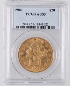 Liberty Head $20 Gold: 1904 AU 55 [190030]