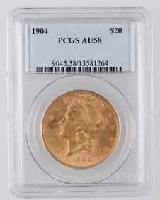 Liberty Head $20 Gold: 1904 AU 58 [190031]