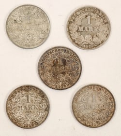 One Mark Wilhelm II German Silver Coins (5) [190878]