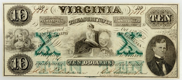 Virginia Confederate Treasury Note $10 1862 Cr-11 [185161]