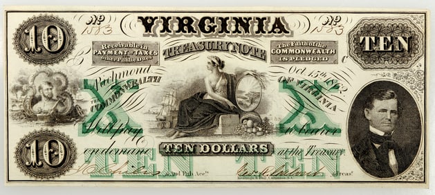 Virginia Confederate Treasury Note $10 1862 Cr-8 [185158]