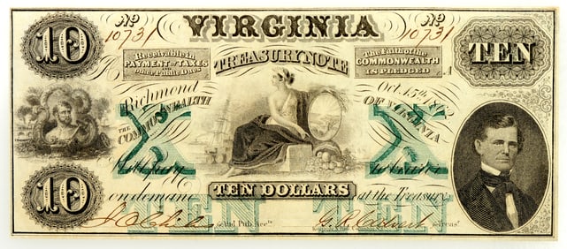 Virginia Confederate Treasury Note $10 1862 Cr-9 [185160]