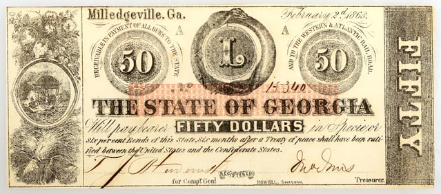 State of Georgia $50 1863 Cr-7c [188362]