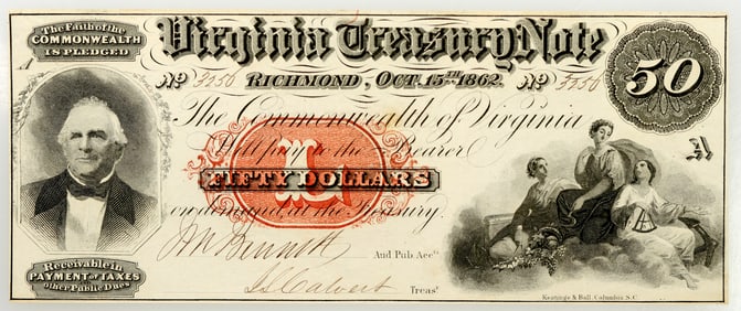 Virginia Confederate Treasury Note $50 1862 Cr-7 [185159]