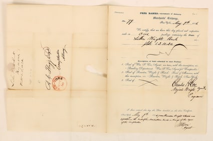 Neziah Wright of ABN, Engraving Certificate, 1846 [189340]