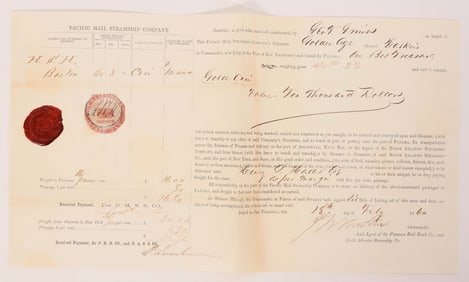 Gold Treasure Pacific Mail Steamship Invoice, 1860 [183110]