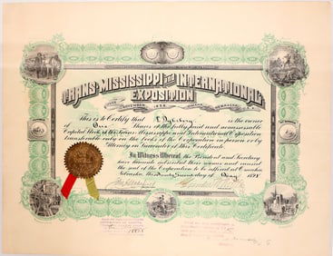 Stock Cert for 1898 Omaha Exposition [185614]