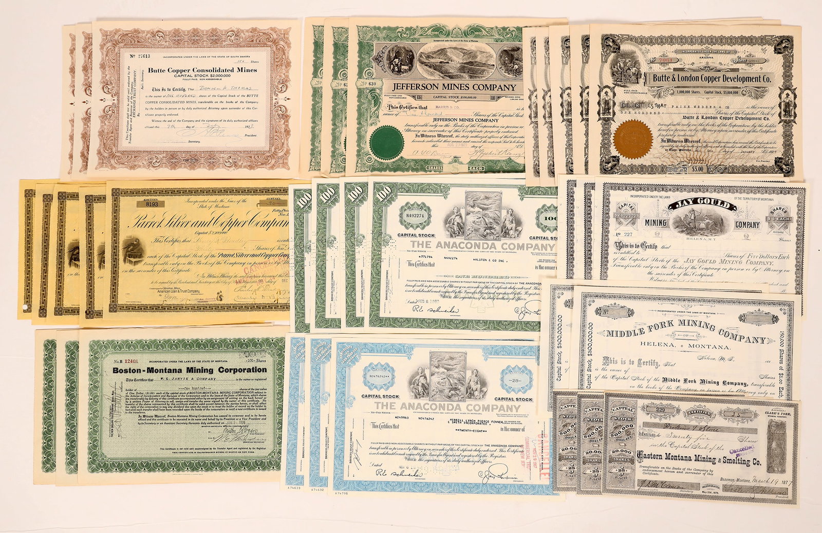 Montana Mining Stocks, 10 Different, 30 Total [181271] (1 of 1)