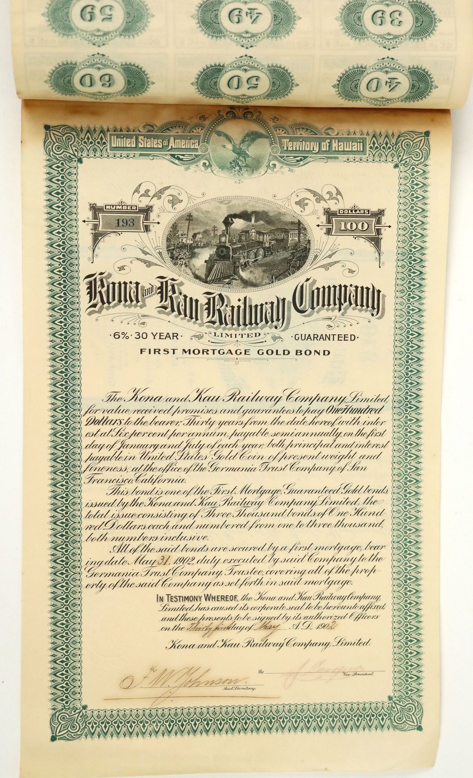 Kona & Kau Railway Bond, Very Rare [188109] (1 of 1)