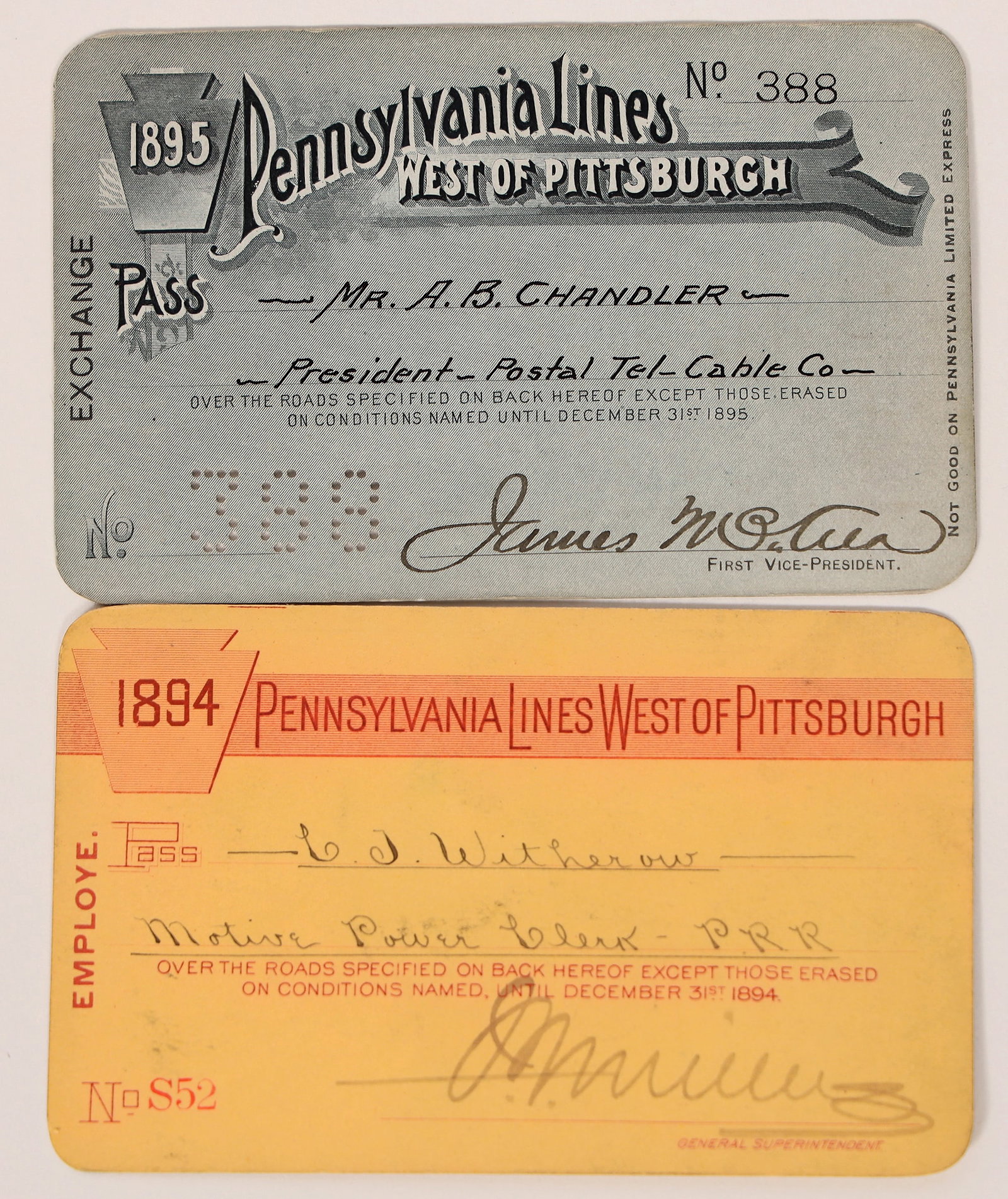 West of Pittsburgh RR Passes 1894-95 [180011] (1 of 2)
