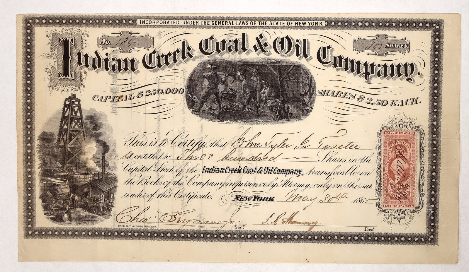 Indian Creek Coal & Oil Stock, 1865 [191632] (1 of 1)