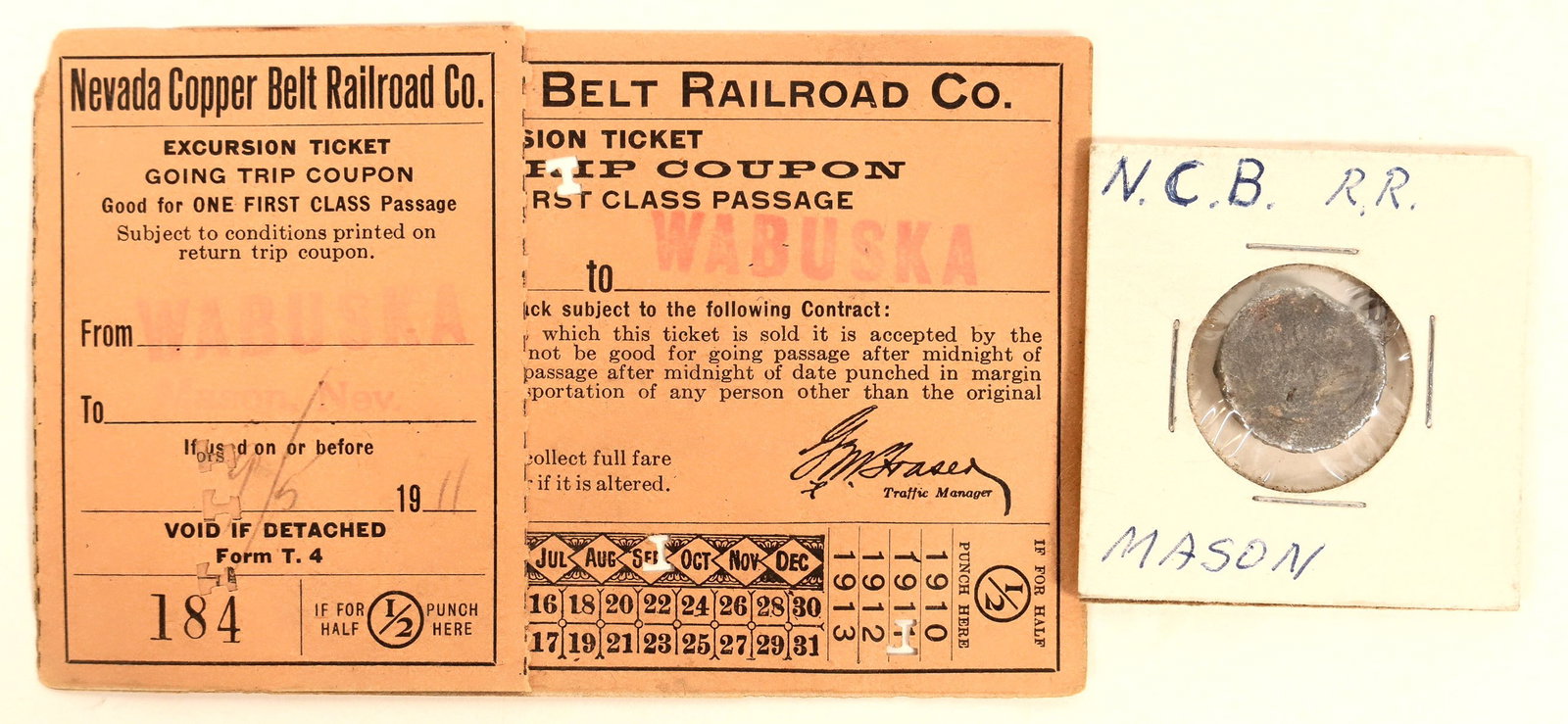 Nevada Copper Belt RR Seal [191337]: A seal, possibly for a money sack. The Nevada Copper Belt Railroad was a railroad in the state of Nevada connecting Nevada-Douglas Copper Company mining facilities to the Southern Pacific's former Car
