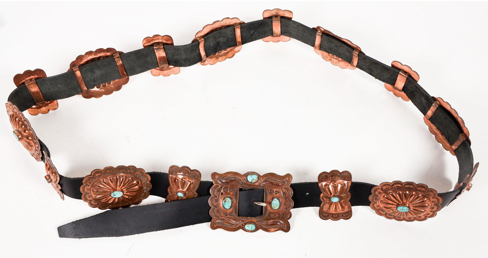 Copper and Turquoise Leather Belt with Conchos [192864] (1 of 4)