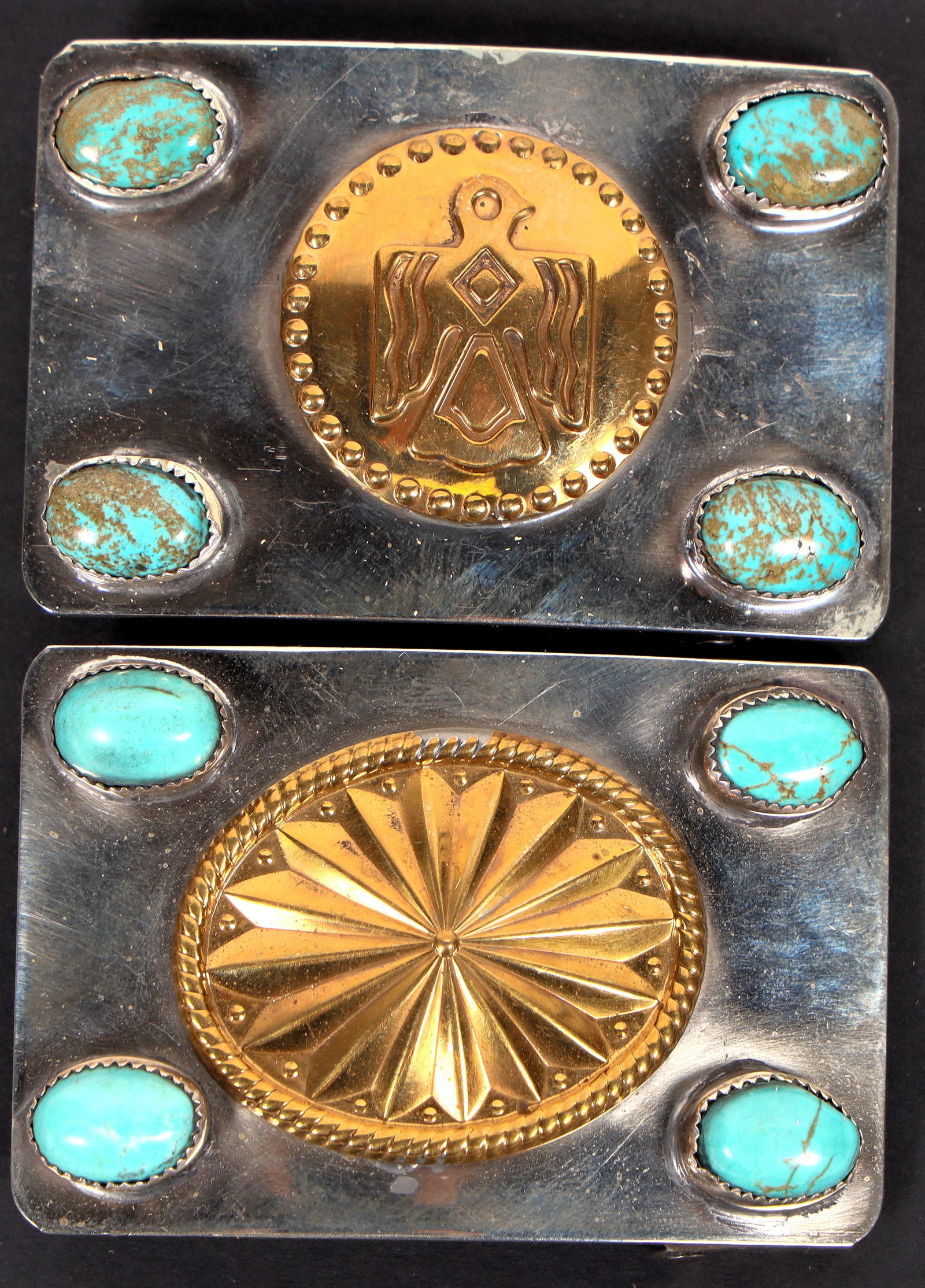 Turquoise and Nickel Plate Belt Buckles (2) [192859] (1 of 2)