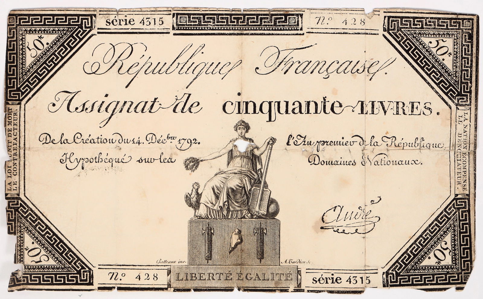 Republique Francaise Assignat 1792 [192539] (1 of 1)