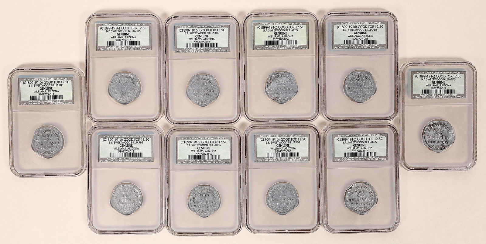 B. F. Sweetwood Billiards Tokens (10) [192401] (1 of 2)