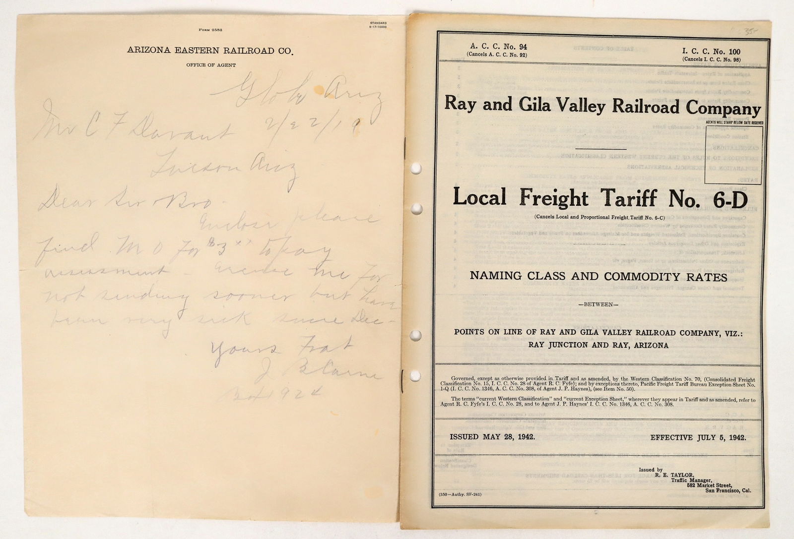 Arizona Railroad Ephemera, Rare [193013] (1 of 2)