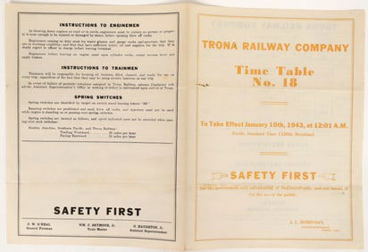 Trona RW Time Table, 1943, Rare [193012]