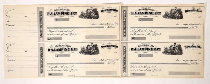 P A Lamping Bank Checks, 4, c 1860's [191486]