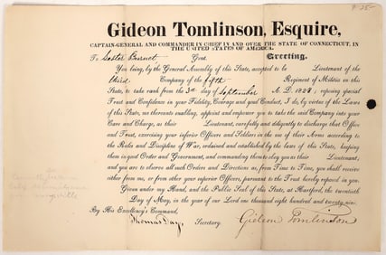 Connecticut Militia Lieutenant Appointment Certificate [192061]