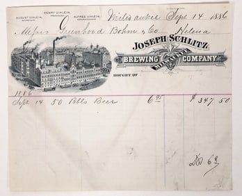 Joseph Schlitz Brewing Billhead 1886, Rare [193253]