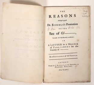 The Reasons Alleged against Dr. Rundle's Promotion to the See of Glocester in paperback c. 1884 [191