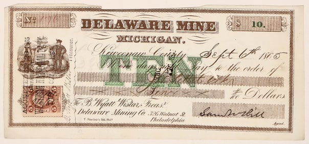 Delaware Mine $10 Note 1865 [192535]