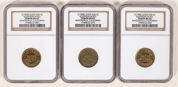 Southern Hotel Tokens: MS 63, 64, 65 (3) [192239]