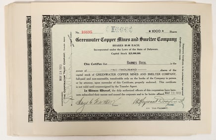 Greenwater Copper Mine Stock Certificates (10) [192494]