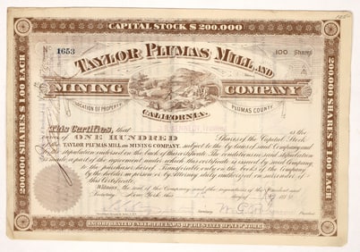 Taylor Plumas Mill and Mining Stock, 1886 [192478]