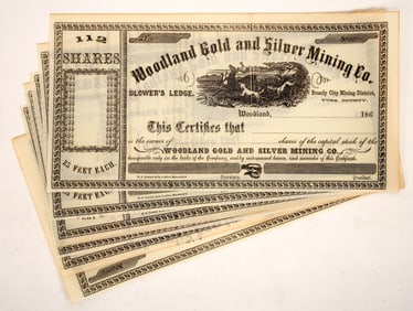 Woodland Gold & Silver Mining  Unissued Stock Certs (6) [192496]