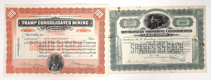 Tramp Consolidated/Montgomery Shoshone Mining Stocks (2) [193410]
