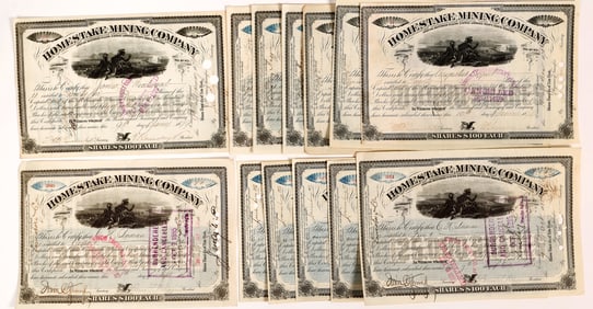 Homestake Mining Co. Stock Collection w/Haggin & Tevis Signatures  1878-1898 [192111]