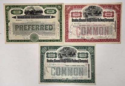 Kansas and Nebraska RR Stock Trio, 1907-28 [192610]