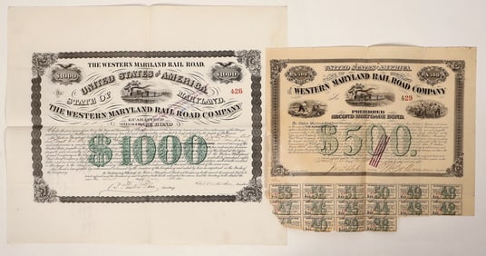 Western Maryland Rail Roads Bond Pair, 1868-70 [191836]