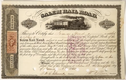 Salem Rail Road Stock, 1865 [193007]