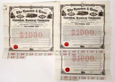 Houston & Texas Central RR Bonds, 1900, Signed by Dodge [193215]