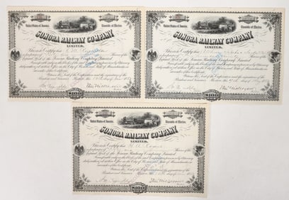 Sonora Mexico Railroad Stock Certs (3) [192361]