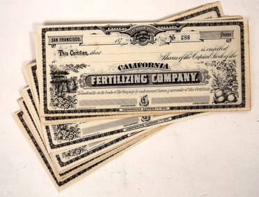 Cal. Fertilizing Co. Stock Certificates (15) [192972]