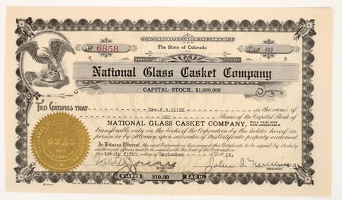 National Glass Casket Co. Stock Cert [192501]