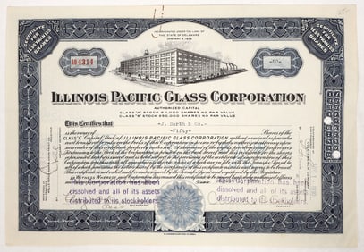 Illinois Pacific Glass Corp. Stock, 1930 [192167]