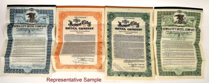 Iowa City Hotel Bonds, 4 Different with Dupes [191086]