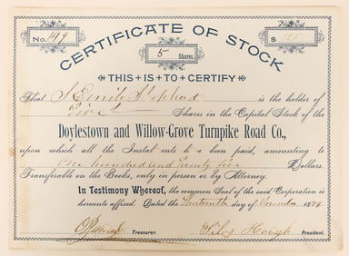Doylestown and Willow Grove Turnpike Road Stock, 1889 [190950]