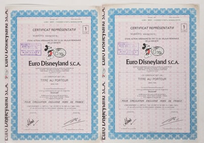 Euro Disneyland bond certificate pair [192004]